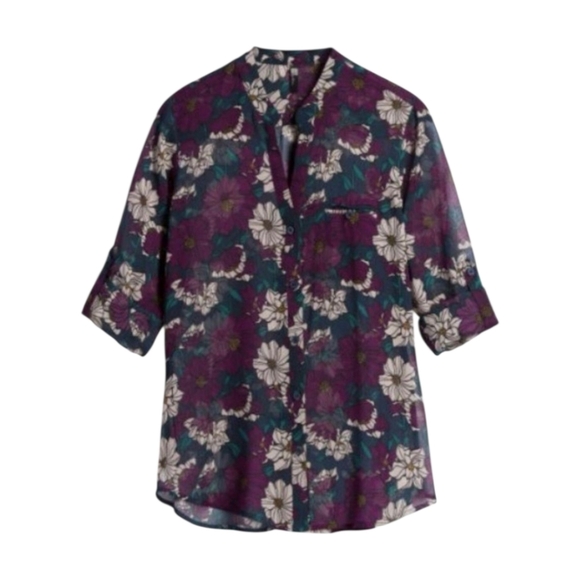 Kut from the Kloth floral sheer Sinclaire button down boho blouse Size Medium - Picture 1 of 9